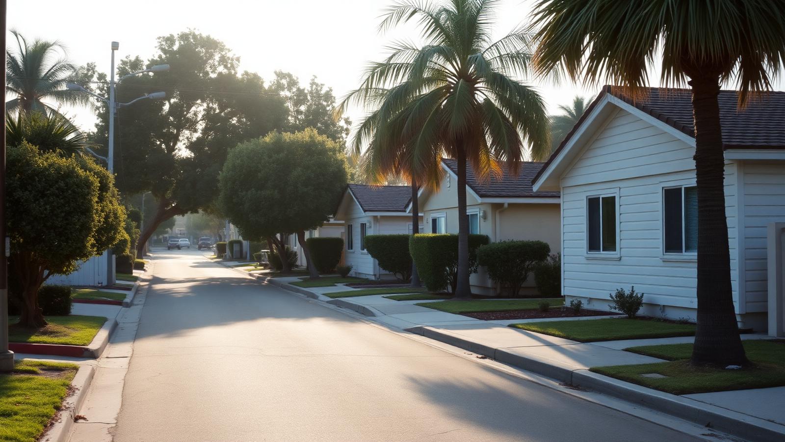 A residential street of single-family homes in Orange County